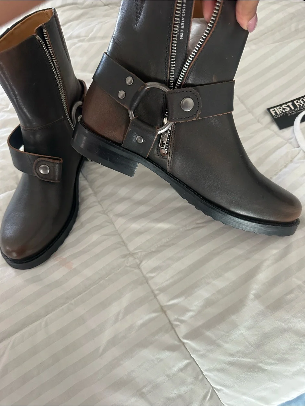 Frye Dark Brown Leather Harness Booties